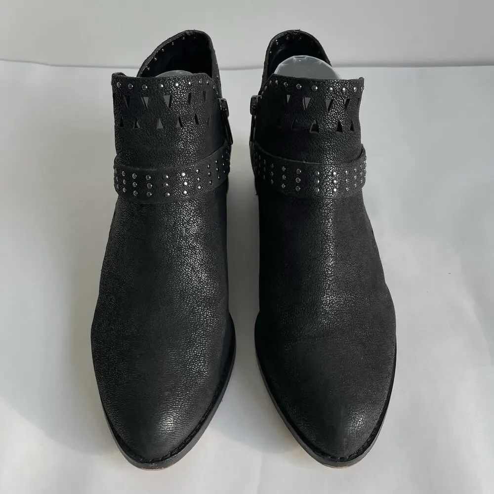 Vince‎ Camuto Calley Leather Studded Harness Ankle Boots Black Booties Size 10